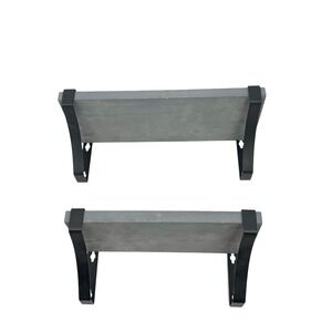 Set of 2 Gray Wood Wall Shelves w/ Black Metal Brackets 13" & 10"